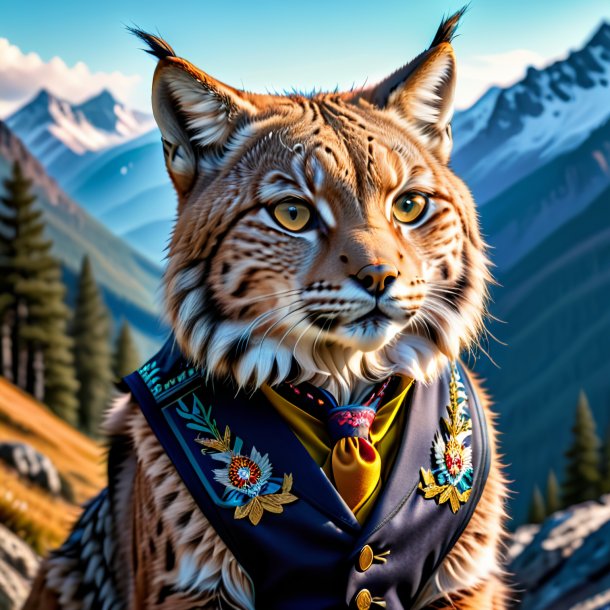 Image of a lynx in a vest in the mountains