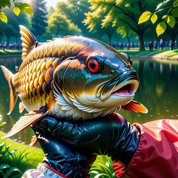 Drawing of a carp in a gloves in the park