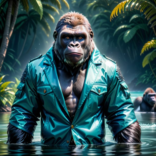 Picture of a gorilla in a jacket in the water