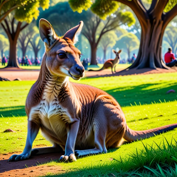 Image of a resting of a kangaroo in the park