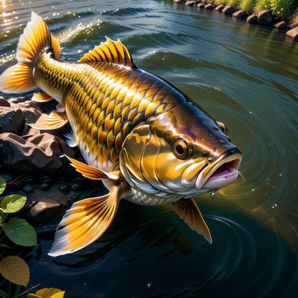Photo of a carp in a jacket in the river