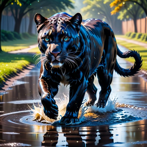 Image of a dancing of a panther in the puddle