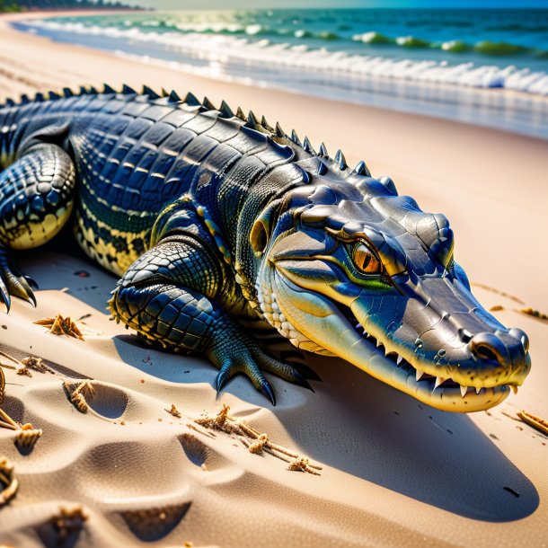Foto de un descanso de un caimán en la playa
