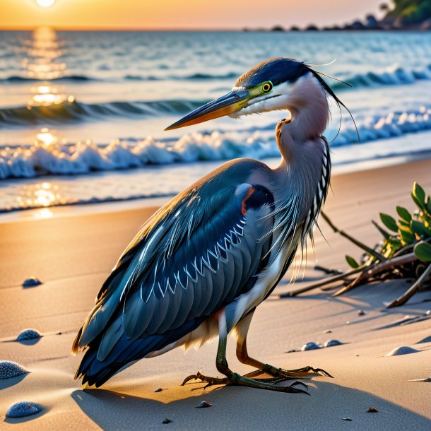 Photo of a resting of a heron on the beach