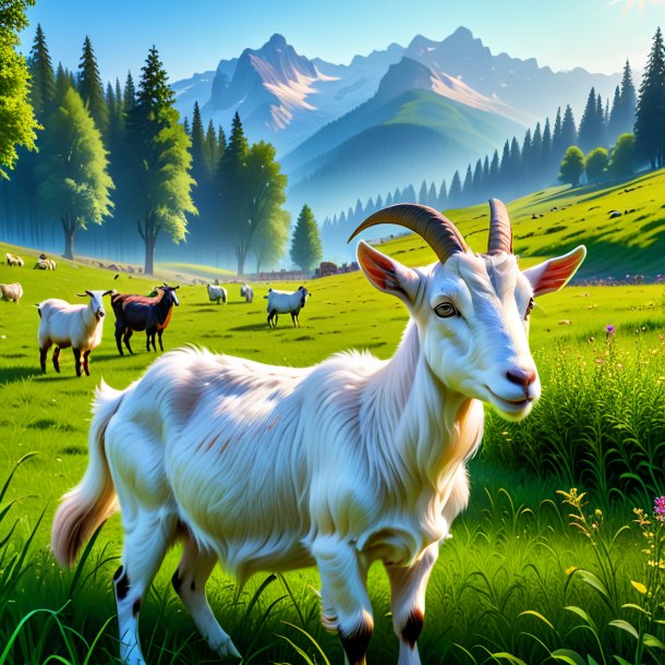 Pic of a waiting of a goat in the meadow