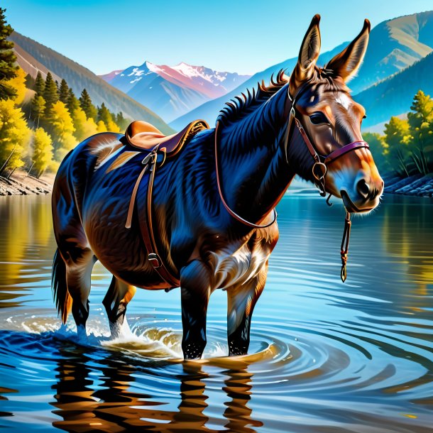 Drawing of a mule in a coat in the water