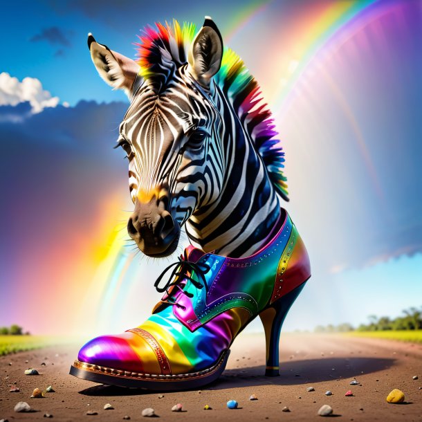 Image of a zebra in a shoes on the rainbow
