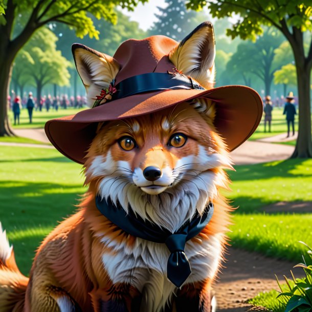 Photo of a fox in a hat in the park