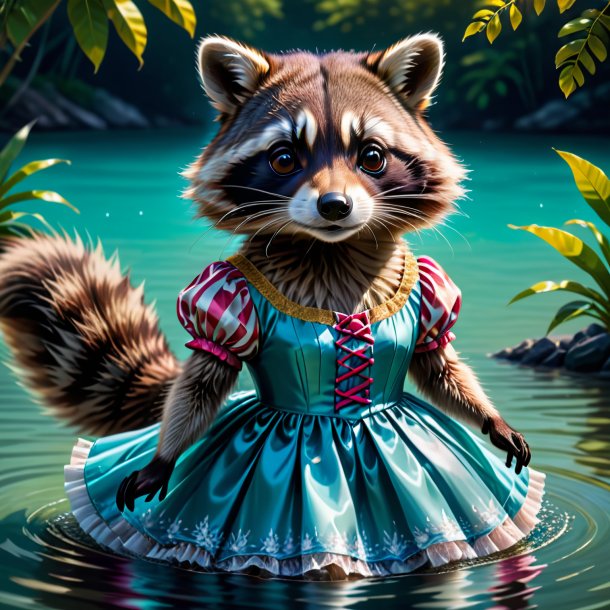 Drawing of a raccoon in a dress in the water