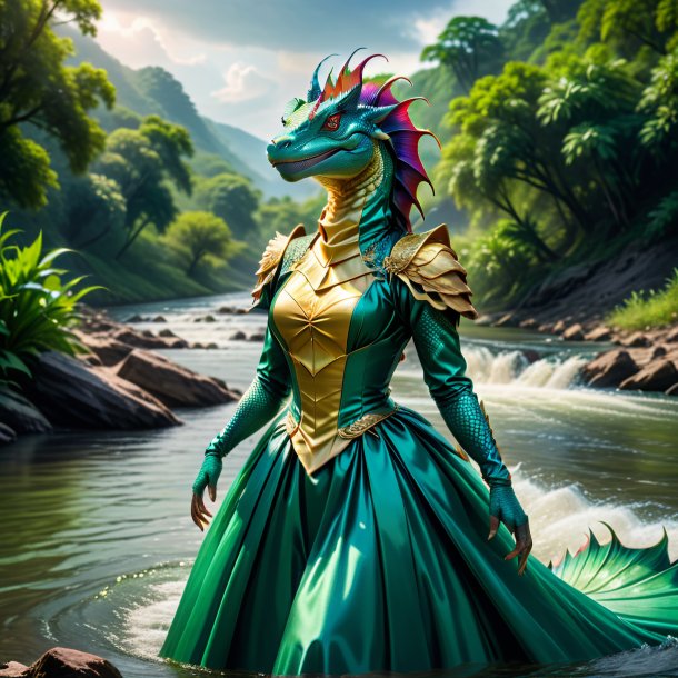 Picture of a basilisk in a dress in the river