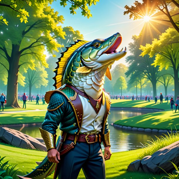 Illustration of a pike in a belt in the park