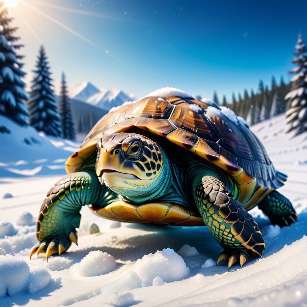 Picture of a playing of a turtle in the snow