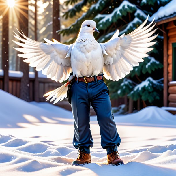 Picture of a dove in a trousers in the snow
