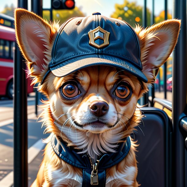 Drawing of a chihuahua in a cap on the bus stop