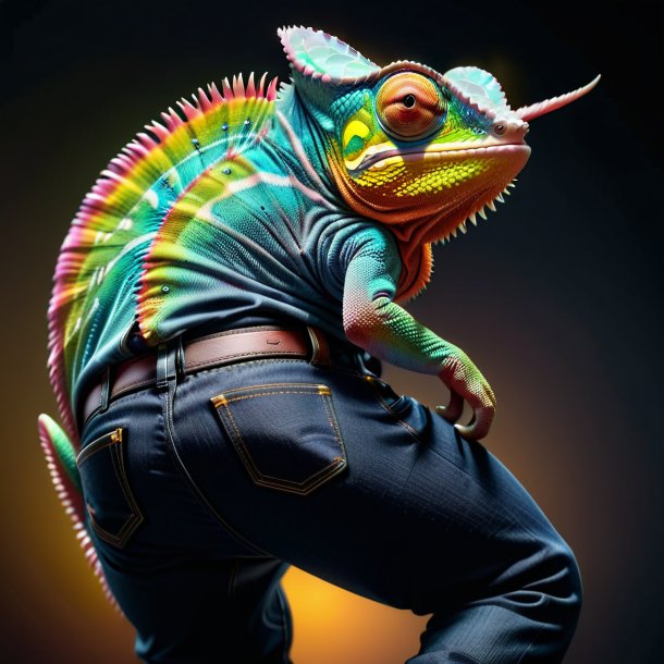 Picture of a chameleon in a black jeans