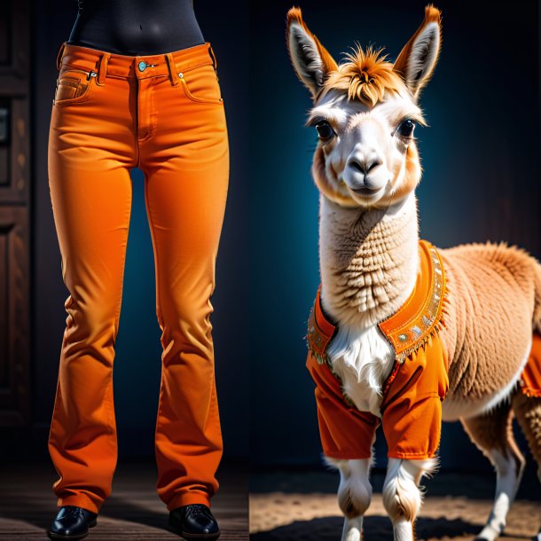 Pic of a llama in a orange jeans