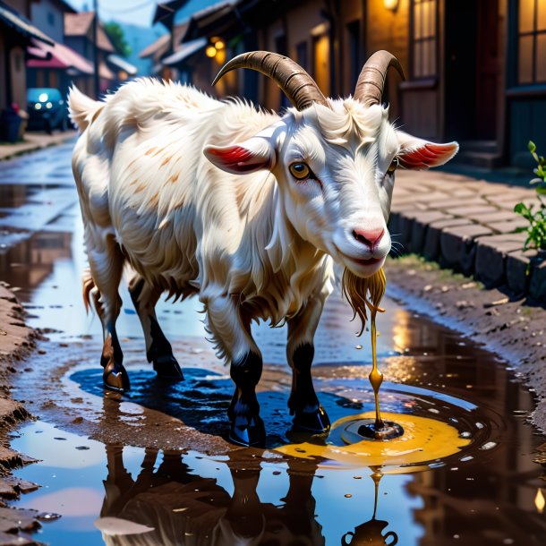 Image of a eating of a goat in the puddle