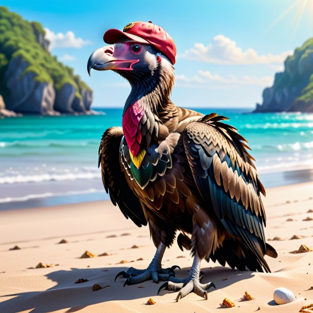 Illustration of a vulture in a cap on the beach