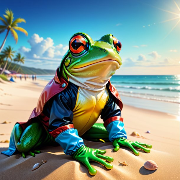 Drawing of a frog in a gloves on the beach