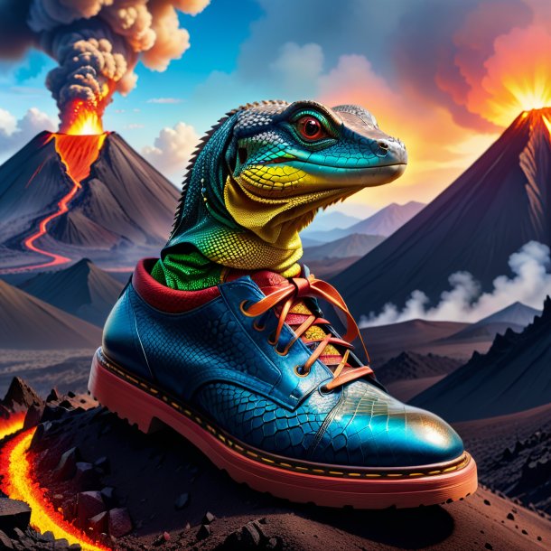 Drawing of a monitor lizard in a shoes in the volcano
