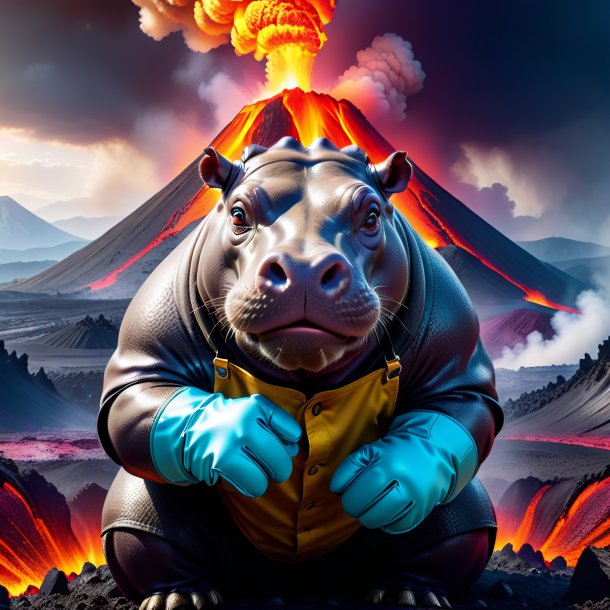 Image of a hippopotamus in a gloves in the volcano