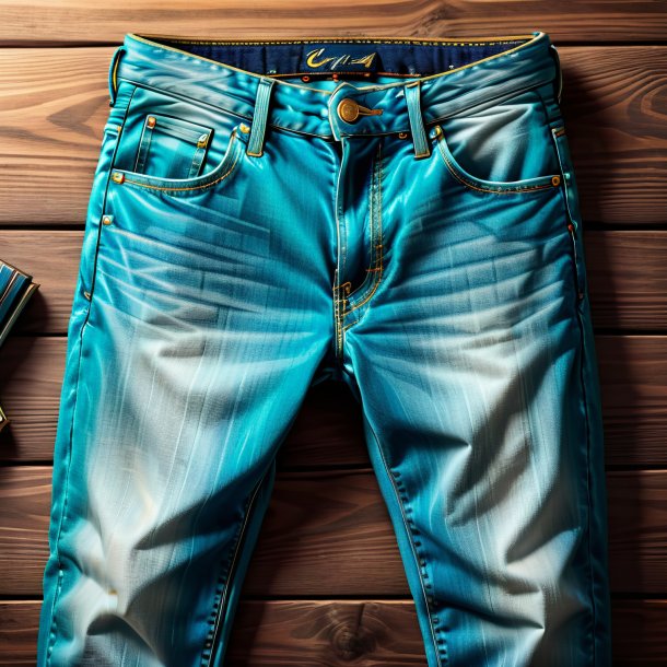 Drawing of a cyan jeans from wood