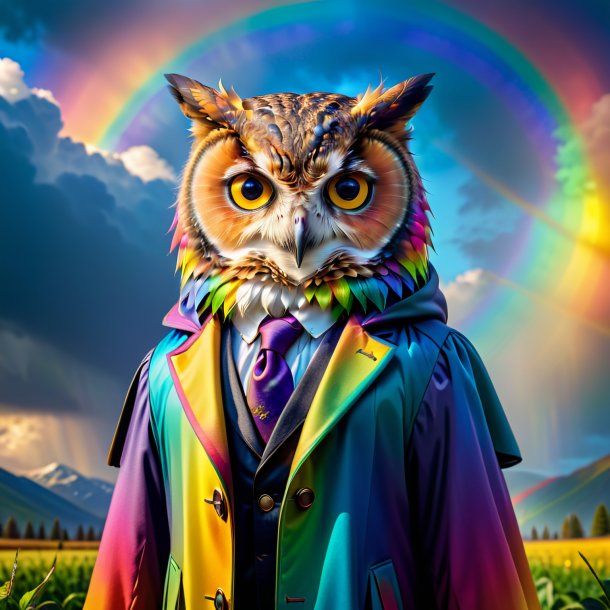 Pic of a owl in a coat on the rainbow