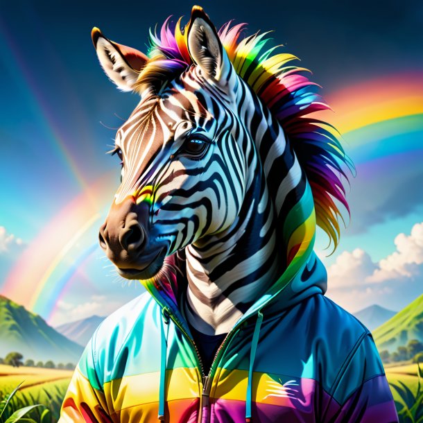 Illustration of a zebra in a hoodie on the rainbow