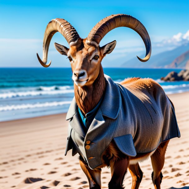 Photo of a ibex in a coat on the beach