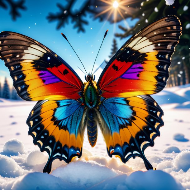 Foto de un enojado de una mariposa en la nieve