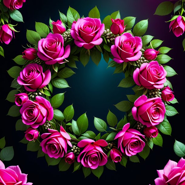 Portrayal of a fuchsia wreath of roses
