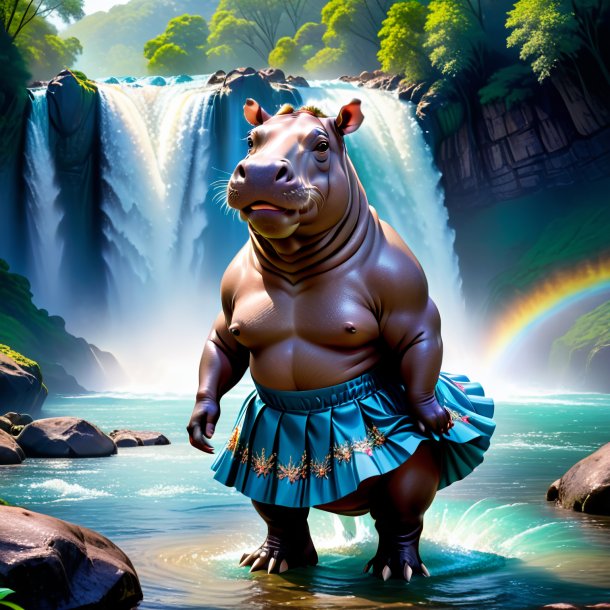 Picture of a hippopotamus in a skirt in the waterfall
