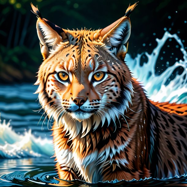Drawing of a lynx in a coat in the water