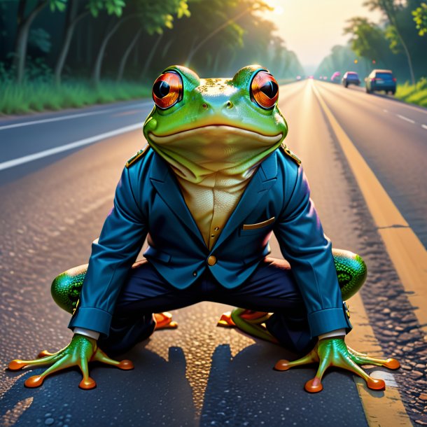 Drawing of a frog in a trousers on the road
