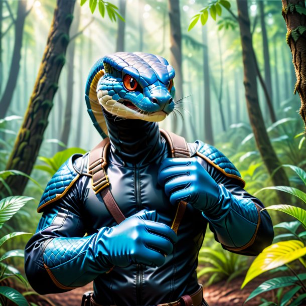Image of a cobra in a gloves in the forest