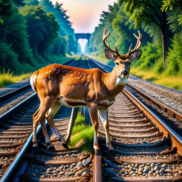 Imagem de um comer de um veado nos trilhos ferroviários