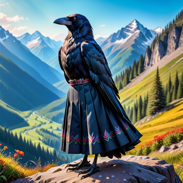 Photo of a crow in a skirt in the mountains