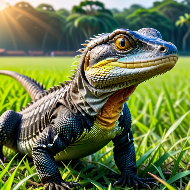 Image of a playing of a monitor lizard on the field