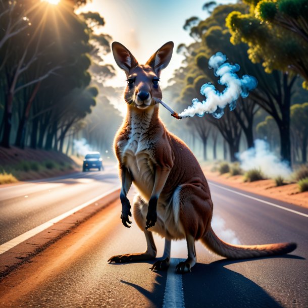 Pic of a smoking of a kangaroo on the road