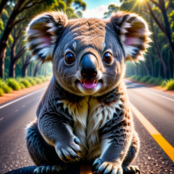 Фотография разгневанного коала на дороге