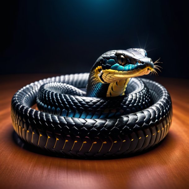Photo of a king cobra in a black belt