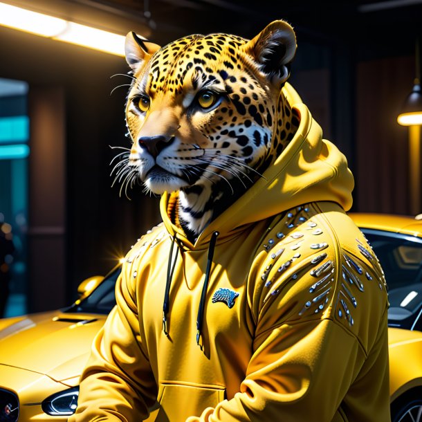 Pic of a jaguar in a yellow hoodie