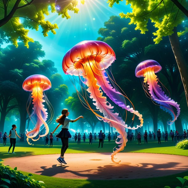 Pic d'une danse d'une méduse dans le parc
