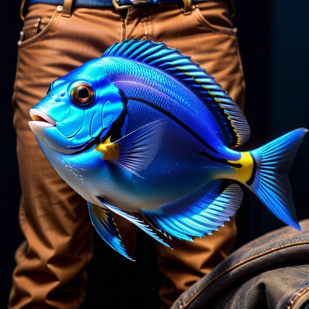 Image of a blue tang in a brown jeans