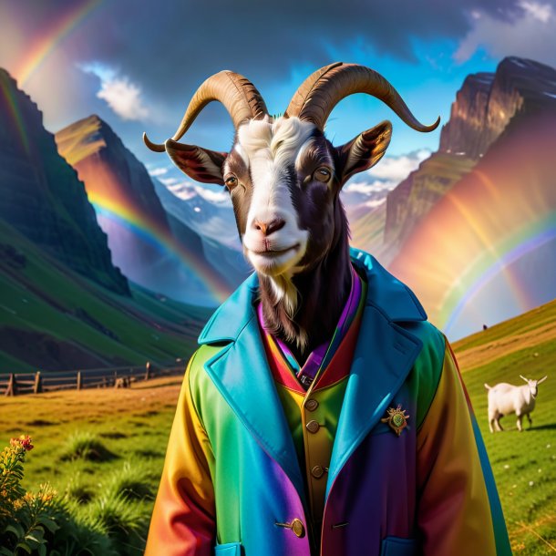 Picture of a goat in a coat on the rainbow