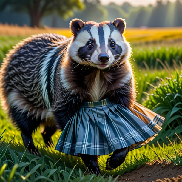 Image of a badger in a skirt on the field
