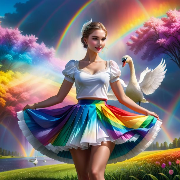 Drawing of a swan in a skirt on the rainbow