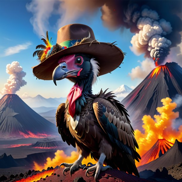 Image of a vulture in a hat in the volcano