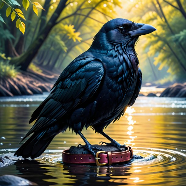 Imagem de um corvo em um cinto no rio