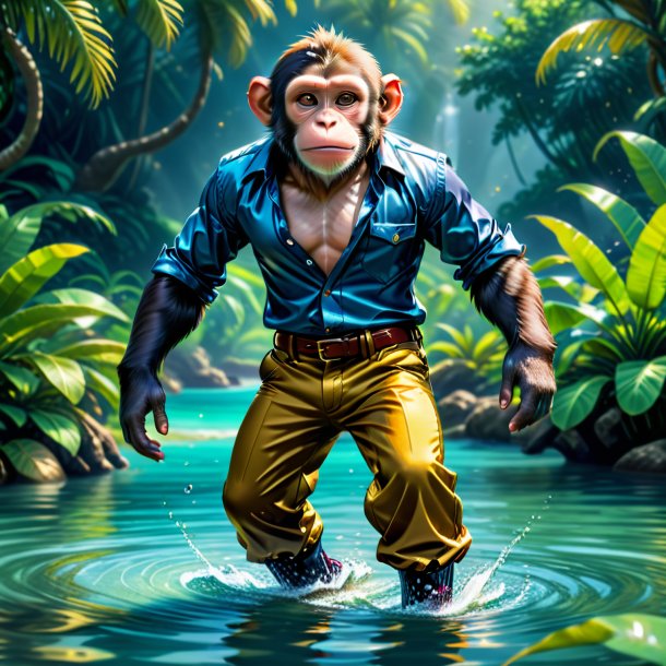 Рисунок обезьяны в брюках в воде